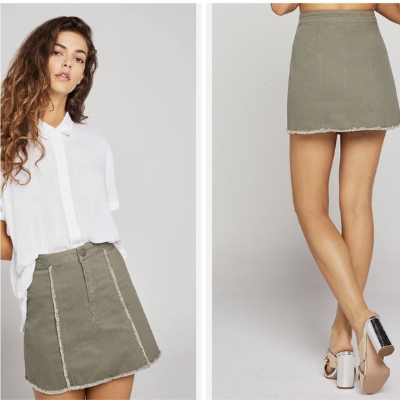 BCBGeneration Army Green Denim Frayed Edge Skirt Size 25‎ NWT - Picture 1 of 12